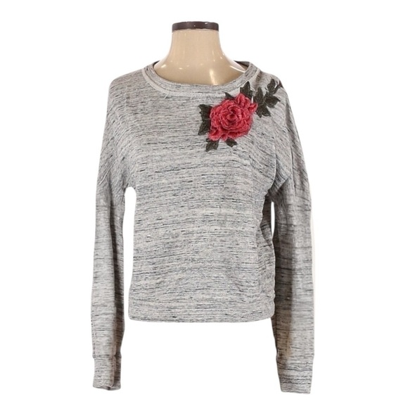 Splendid Verdi Rose Appliqué Dolman Sleeve Sweatshirt Heather Gray Pullover XS - Picture 1 of 9